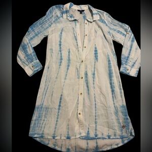 Hatley button up shirt dress size small tie dye sky blue